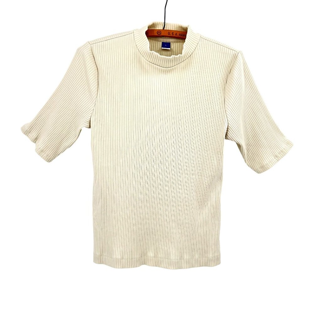 Old Navy Cream Ribbed Knit Mockneck Short Sleeve Sweater Womens Large